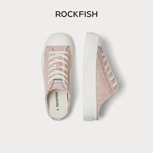 Rockfish帆布鞋女款2025夏季新款懒人一脚蹬半拖鞋子休闲百搭板鞋