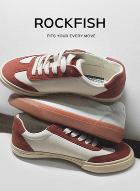 Rockfish 经典复古皮面德训鞋女款休闲百搭运动舒适平底板鞋