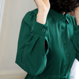 收腰显瘦长款 连衣裙女2020年新款 时尚 气质大码 裙 秋装 衬衫 雪纺长袖