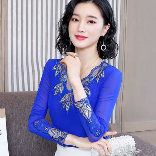 春装网纱打底衫蕾丝气质上衣