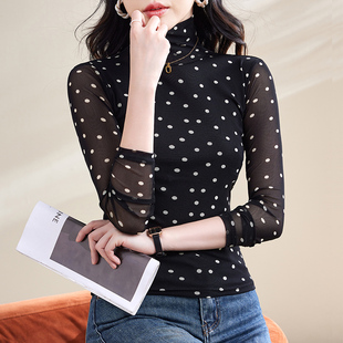 秋冬高领网纱2025新款 女士年轻漂亮女人味洋气上衣 内搭时髦打底衫