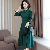 过膝修身 秋装 显瘦裙子休闲 大码 气质长款 长袖 雪纺连衣裙女2020新款