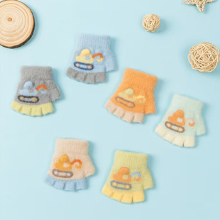 婴幼儿儿童手套0-3岁小宝宝秋冬季保暖婴儿卡通半指女童可爱针织