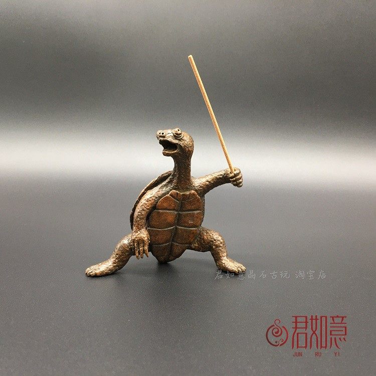 纯实心铜乌龟香插摆件创意小铜件站立铜龟一柱香老乌龟长寿龟茶宠