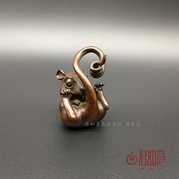 实心铜生肖老鼠香插摆件可爱铜老鼠创意长尾巴小老鼠铜雕件茶宠