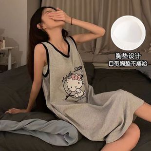 家居服 韩版 ins吊带睡裙女夏季 薄款 带胸垫可爱卡通睡衣2025新款