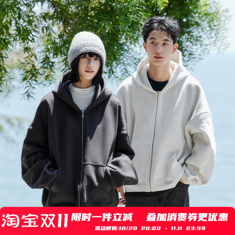 PSO Brand男装女装针织cleanfit短宽型休闲连帽抓绒拉链卫衣外套