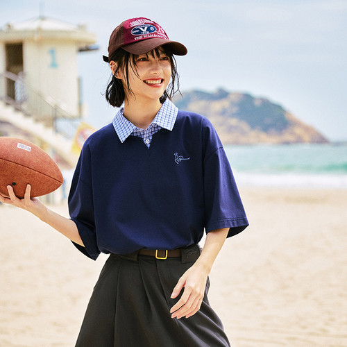 PSO Brand 男装女装索罗娜假两件小狗刺绣短袖POLO衫男款情侣装潮