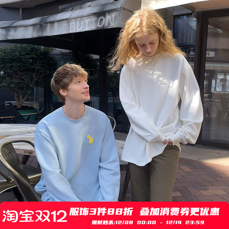 PSO Brand男装女装200克仿麂皮绒面料动物圆领长袖T恤情侣上衣