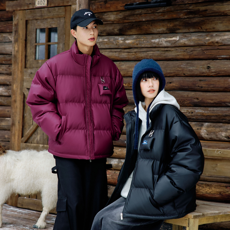 PSO Brand男装女装哑光PU可爱小狗挂饰90绒冬季防寒服羽绒服外套