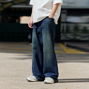 做旧宽松休闲裤 PSO 扎花水洗蓝色复古牛仔长裤 女装 子 Brand男装