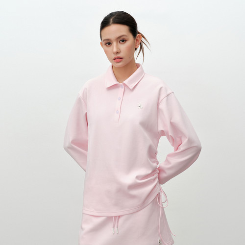PSO Brand女装可爱小马纯色抽绳翻领长袖t恤女休闲上衣POLO衫春季