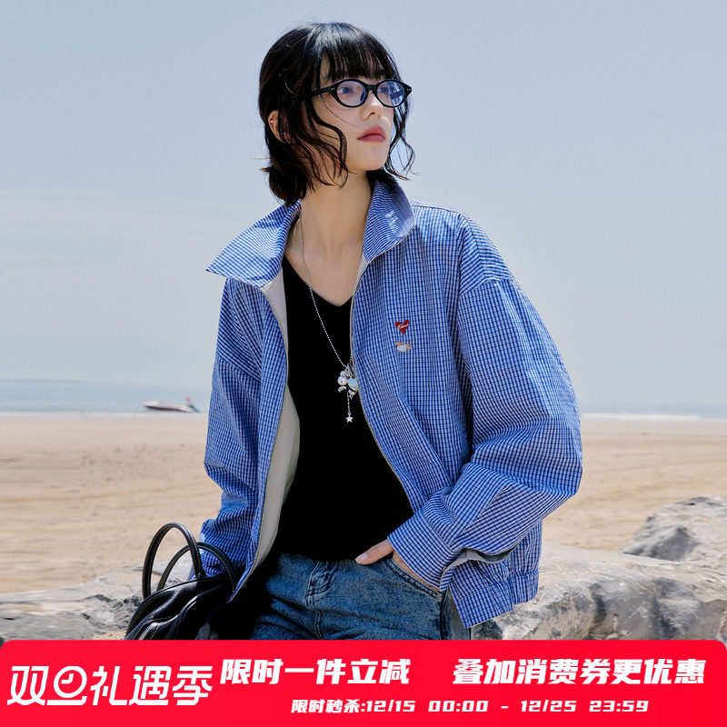 PSO Brand 男装女装双面穿宽松格纹风衣翻领拉链夹克外套女款秋潮