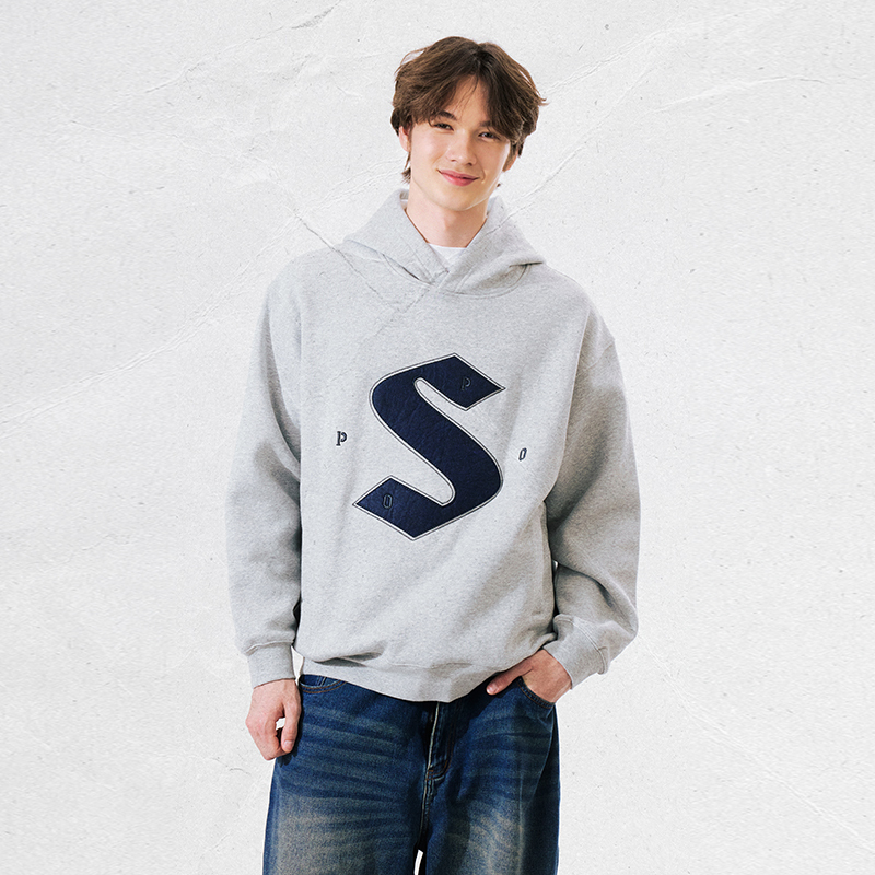 PSO Brand男装女装花灰色抓绒针织贴布刺绣连帽卫衣外套高街休闲