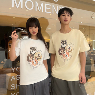 双纱针织可爱小狗头像纯棉短袖 女装 T恤潮牌情侣潮 Brand男装 PSO