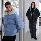 Brand男装 女装 双面穿毛领格子连帽棉服外套情侣装 PSO 冬季 棉衣