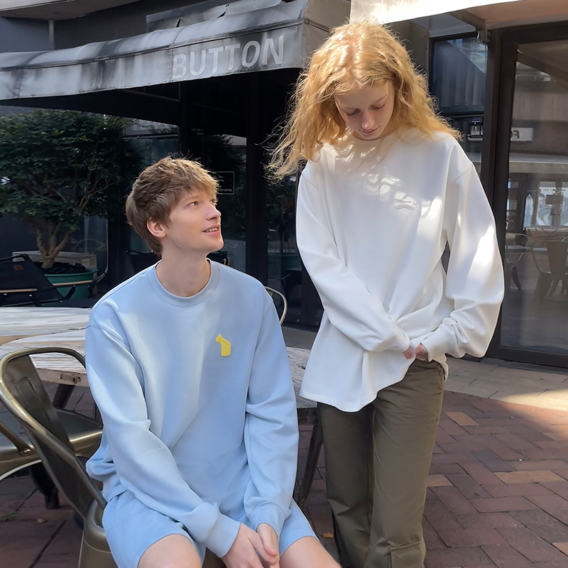 PSO Brand男装女装200克仿麂皮绒面料动物圆领长袖T恤情侣上衣