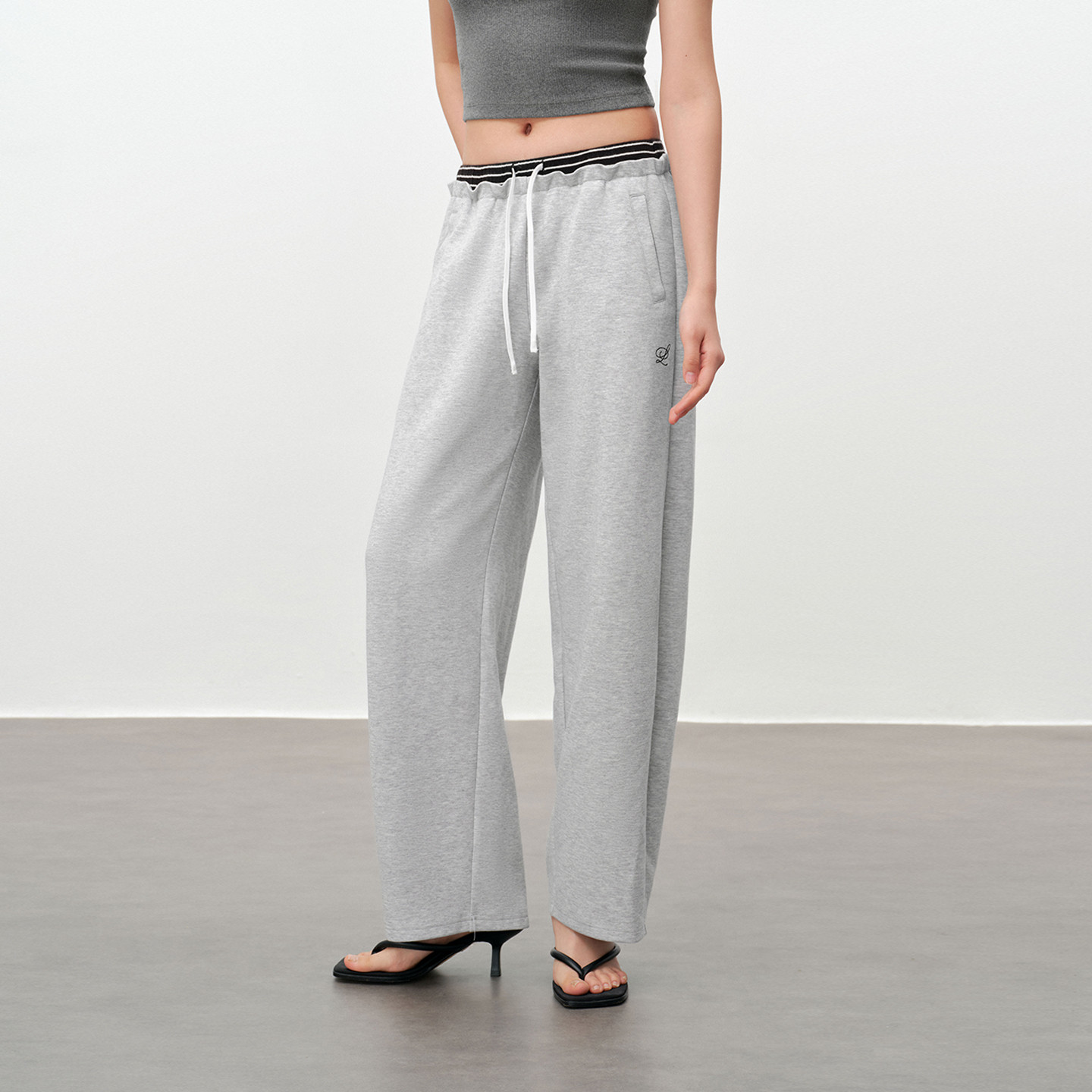 PSO Brand女装假两件条纹撞色直筒灰色卫裤女款宽松休闲阔腿长裤,男装,休闲裤,淘宝优惠券,粉丝福利购,淘宝优惠卷