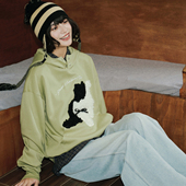 外套上衣秋季 PSO 女装 可爱毛绒小猫贴布绣针织卫衣女款 Brand 男装