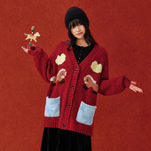 Brand男装 女装 马年限定 PSO 可爱小马V领提花针织毛衣开衫 外套