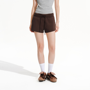 PSO Brand女装莱赛尔纯色抽绳修身运动短裤直筒显瘦显高休闲裤子