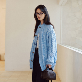 复古牛角扣立领气质女士上衣开衫 女装 毛线衣慵懒风 Brand男装 PSO