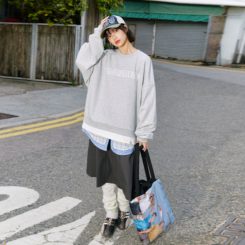 PSO Brand男装女装【假四件】毛巾底花灰色套头圆领卫衣潮牌外套