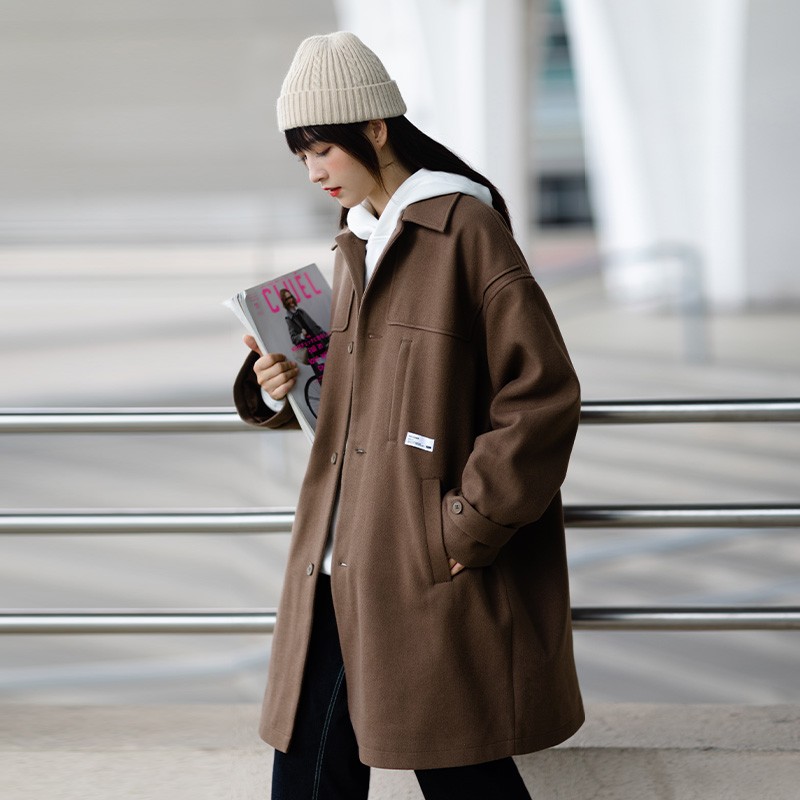 冬季保暖毛呢大衣男中长款