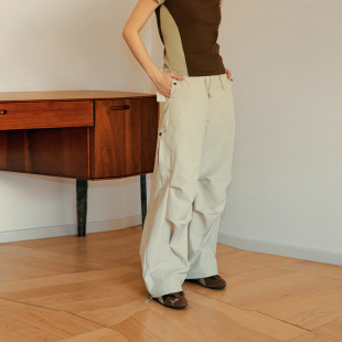 长裤 斜纹舒软翻袋褶皱休闲直筒宽松弯刀裤 高街潮牌 Brand女装 PSO