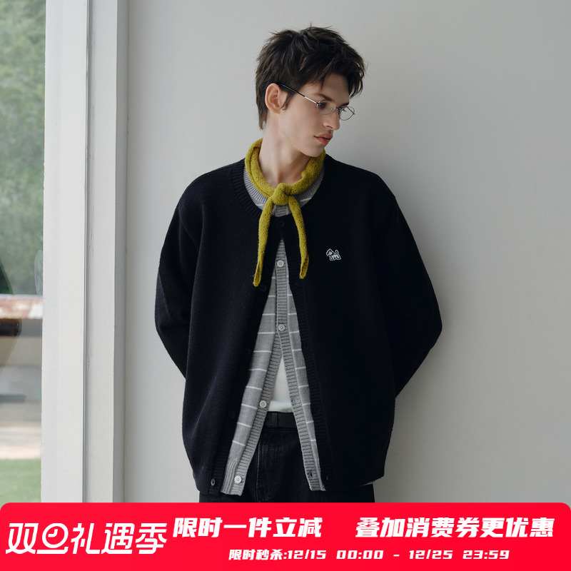 PSO Brand男装女装假两件撞色圆领针织开衫毛衣秋季外套男款上衣