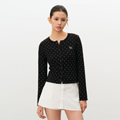 Brand女装 短款 可爱小狗波点圆领针织开衫 PSO 长袖 修身 外套春季