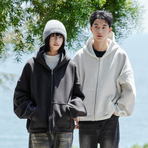 PSO Brand男装女装针织cleanfit短宽型休闲连帽抓绒拉链卫衣外套