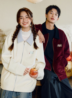 PSO Brand男装女装贪吃蛇图案翻领工装夹克拉链红色情侣外套春秋