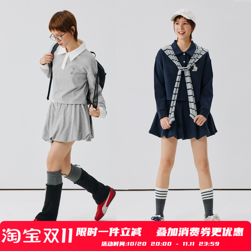 PSO Brand女装【套装】290克珠地针织斑点小狗学院风长袖POLO短裙