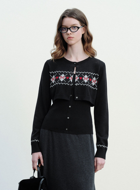 PSO Brand女装两件套羊毛圆领短款女士针织衫黑色毛衣背心吊带