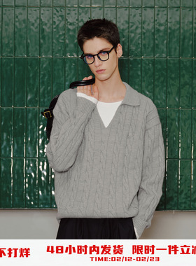 PSO Brand男装女装【假两件】极简RL风V领刺绣撞色宽松毛衣外套