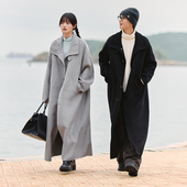 Brand男装 女装 绵羊毛 PSO 立领保暖长款 黑色大衣宽松毛呢外套