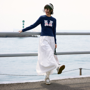 可爱贴布绣小狗针织长袖 PSO 女装 男装 T恤圆领上衣情侣体恤 Brand