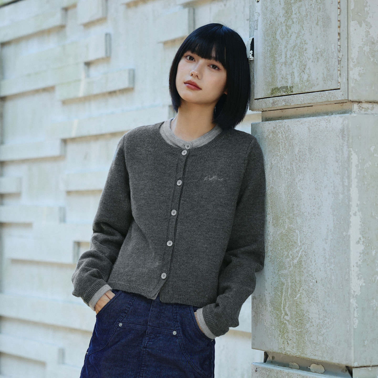 PSO Brand女装假两件圆领针织灰色毛衣开衫外套短款休闲毛线衣,男装,针织衫/毛衣,淘宝优惠券,粉丝福利购,淘宝优惠卷