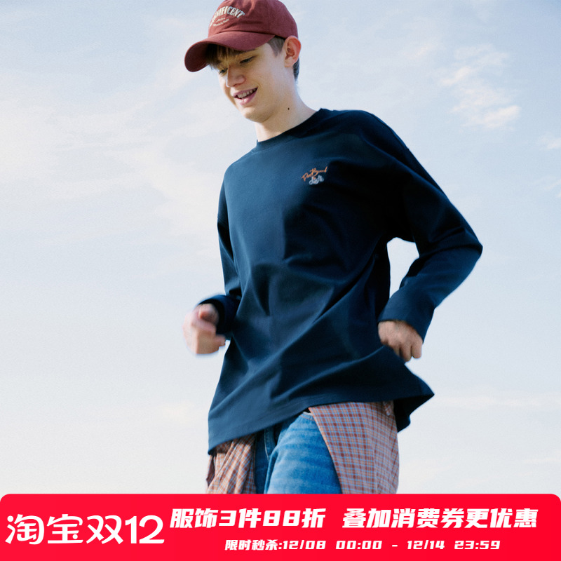 PSO Brand男装女装纯色针织刺绣男士长袖T恤圆领宽松上衣秋季潮牌