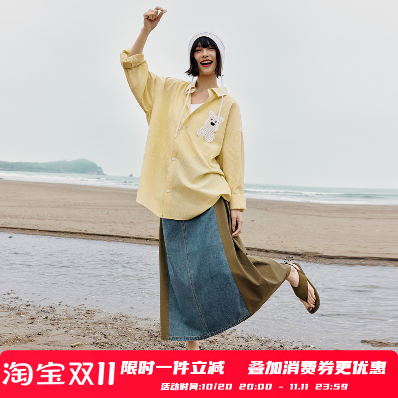 PSO Brand 男装女装可爱西高地情侣长袖寸衫衬衣宽松格子衬衫秋季