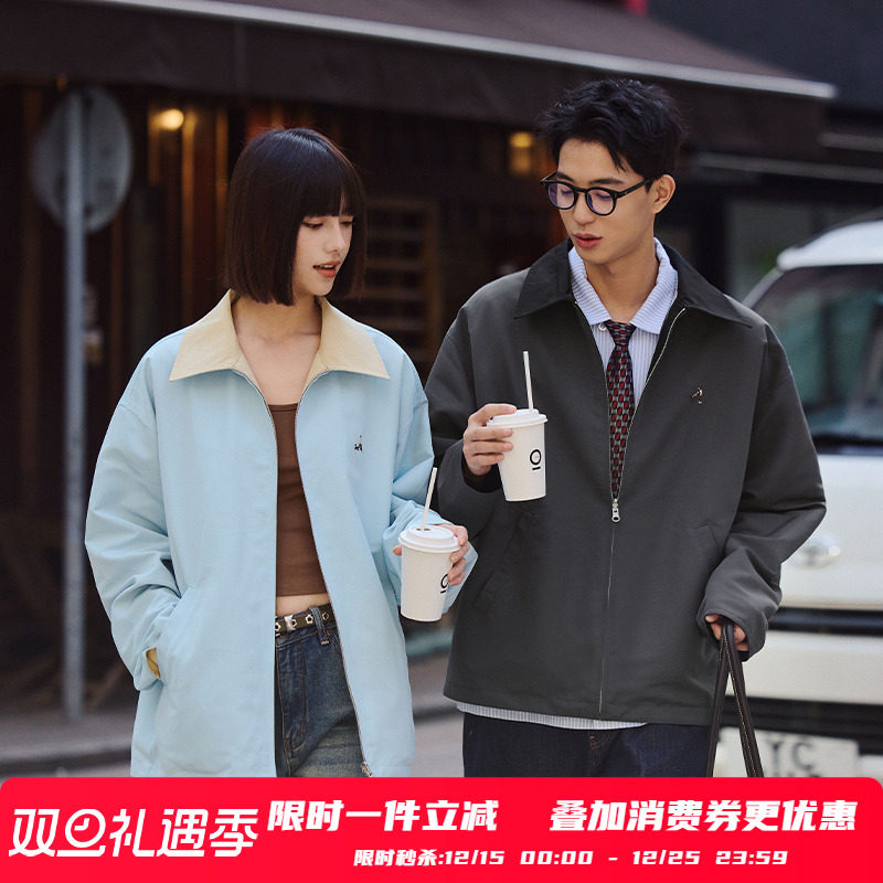 PSO Brand男装女装双面穿刺绣撞色翻领拉链夹克外套女休闲上衣潮