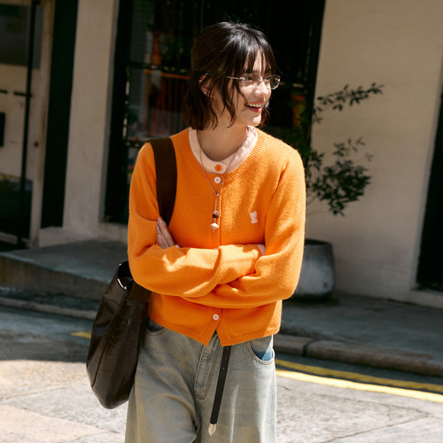 PSO Brand女装【假两件】MIU系迷你西高地撞色针织开衫毛衣保暖秋