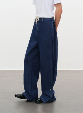 PSO Brand男装女装复古水洗直筒蓝色牛仔裤男款拖地休闲长裤潮牌