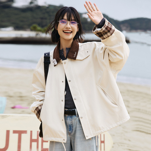 复古撞色翻领格纹工装 PSO 巴恩风美式 女装 外套女夹克 Brand男装