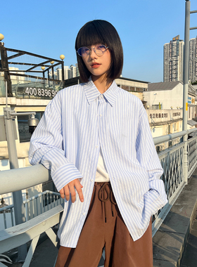 PSO Brand男装女装【基础款】蓝白条纹衬衫宽松春秋长袖衬衣外套