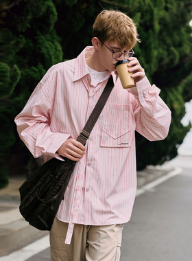 PSO Brand【云旗同款】男装女装可拆卸领带条纹衬衫外套长袖衬衣