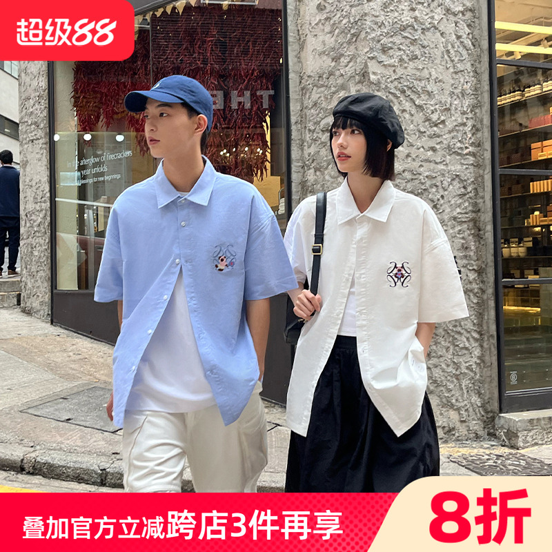PSO Brand男女装180克全棉牛津纺梭织花花小熊短袖衬衫衬衣外套
