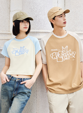 PSO Brand男装女装线条涂鸦小狗纯棉插肩袖短袖T恤夏季潮牌情侣装