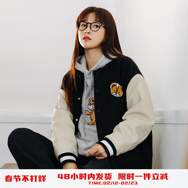 【5.4折】PSO Brand男装女装小熊刺绣棒球服棉衣夹克棉服厚外套冬